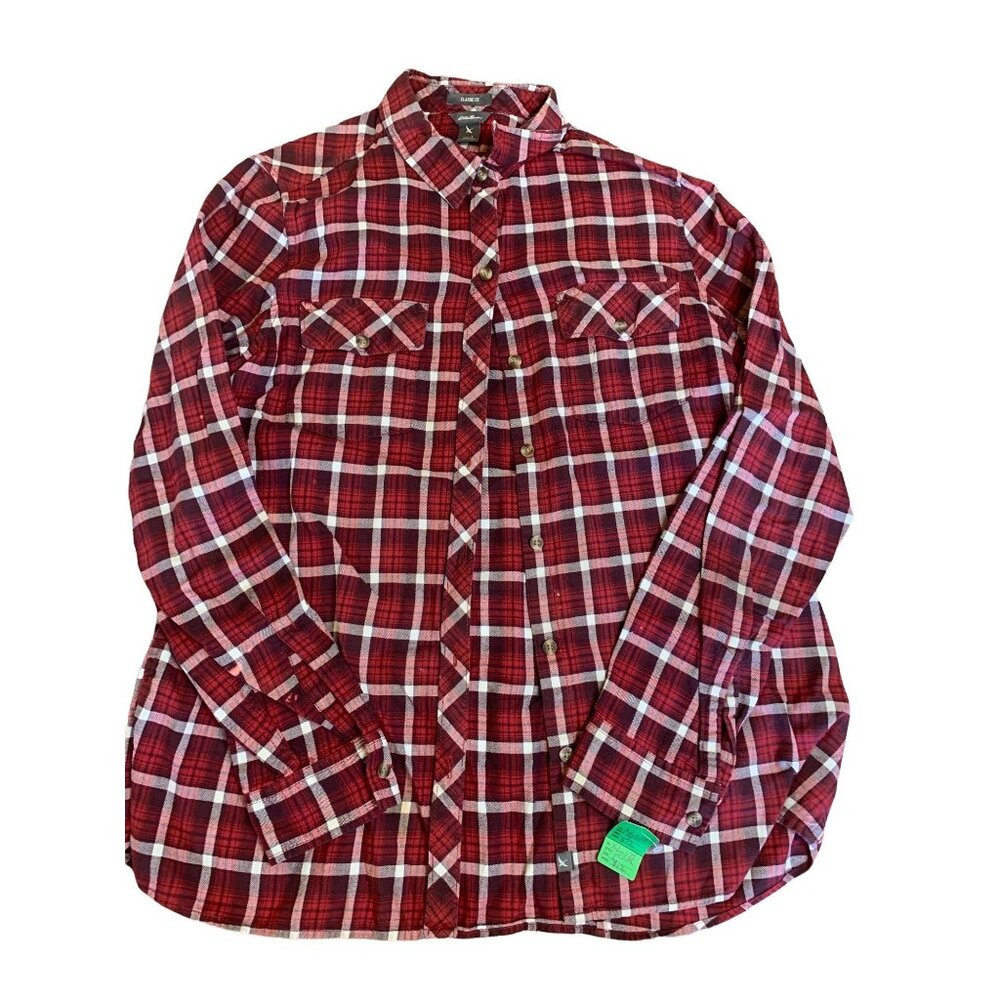 Eddie Bauer Womens Classic Fit Red Plaid Button-Up Shirt L Cotton Long Sleeve